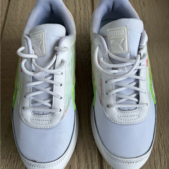 Puma Kids White and Neon Green Sneakers - Picture 1 of 16